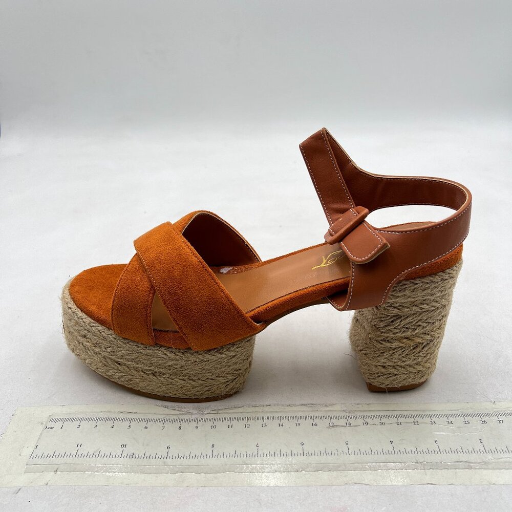FOWT Brown Espadrille Platform Sandals Open Toe Chunky Heels Ankle Strap Shoes